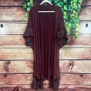 POL Duster Cardigan Sweater One Size Plus Size Long Embroidered Berry Purple